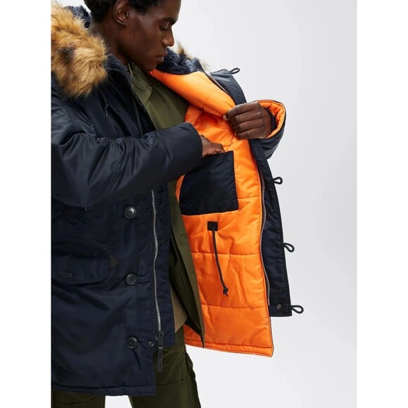 Alpha Industries N-3B Slim Fit Parka Mens XS US Army Jacket Blue MJN31210C1 NEW - Picture 11 of 16